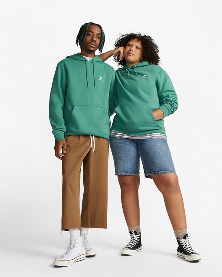 Men's Converse Go-To Embroidered Star Chevron Standard Fit Fleece Hoodie Green | AU 65048A